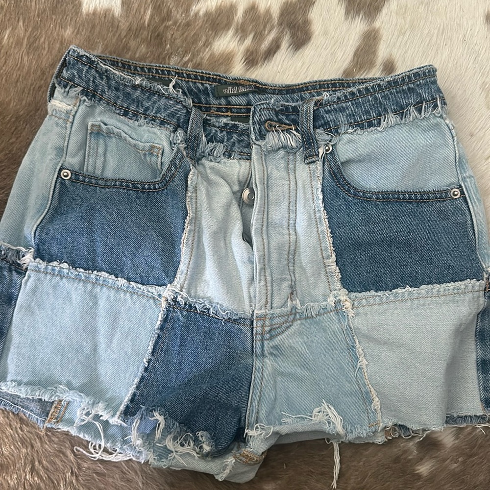 Patch work jean shorts